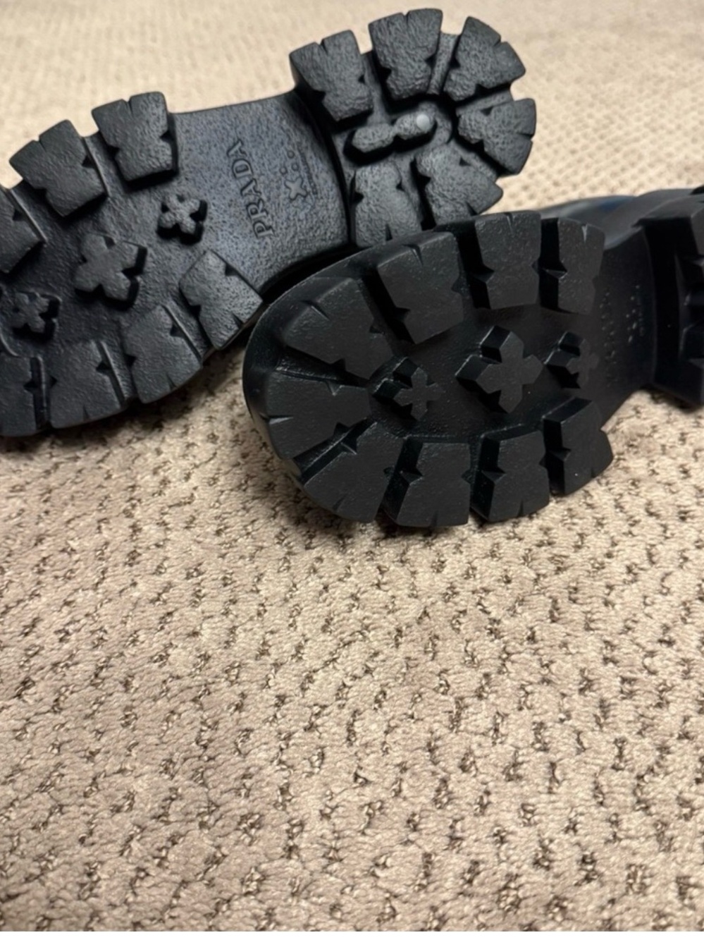 Prada Black Leather Lug-Sole Penny Loafers with Triangular Logo - Picture 4 of 6